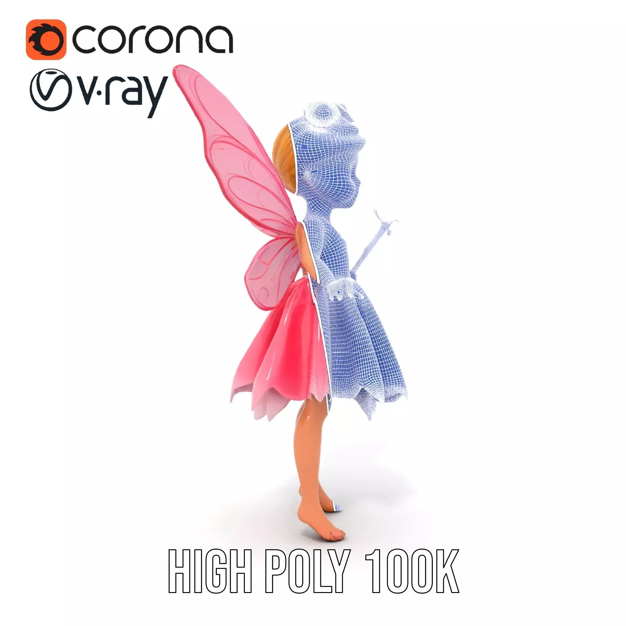 Fairy Princess Rigged and Animated Model Low-poly 3D model_37