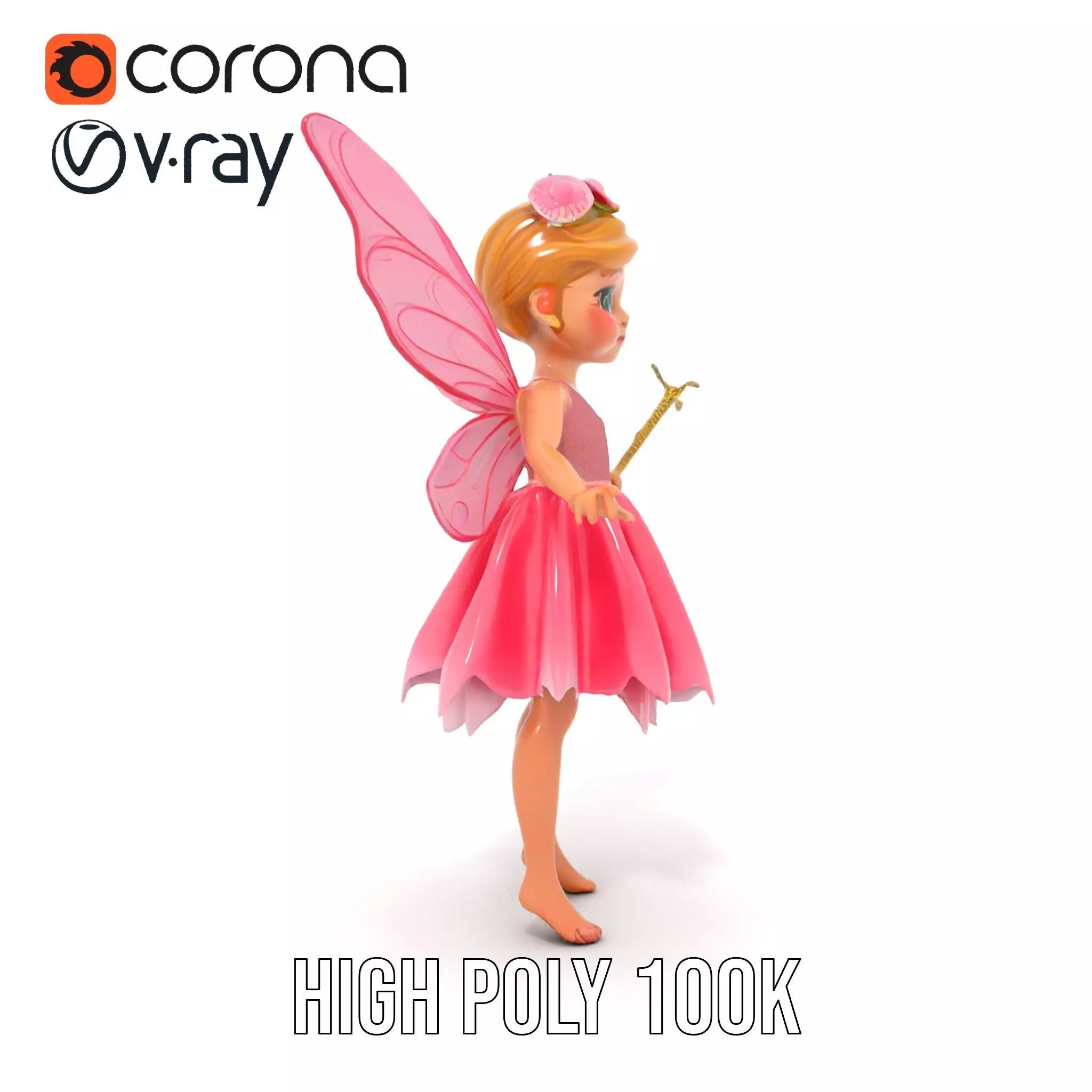 Fairy Princess Rigged and Animated Model Low-poly 3D model_21