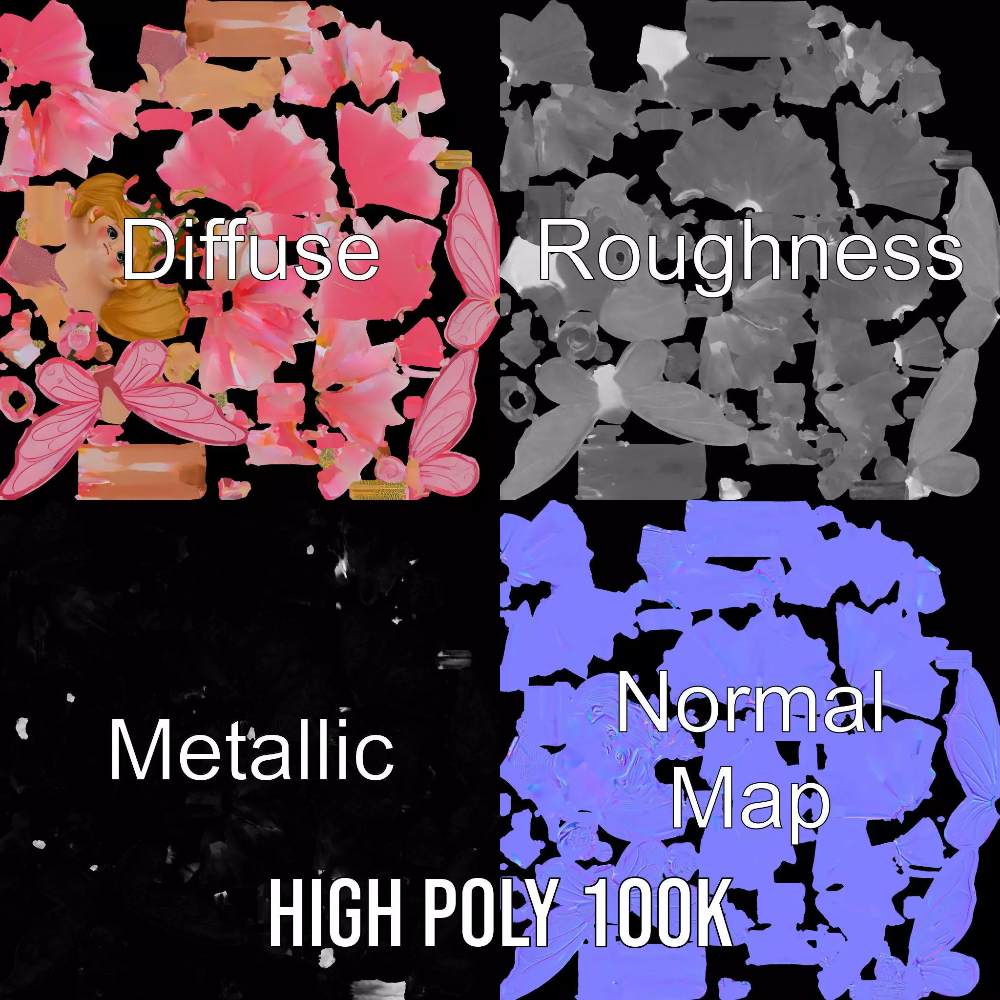 Fairy Princess Rigged and Animated Model Low-poly 3D model_4