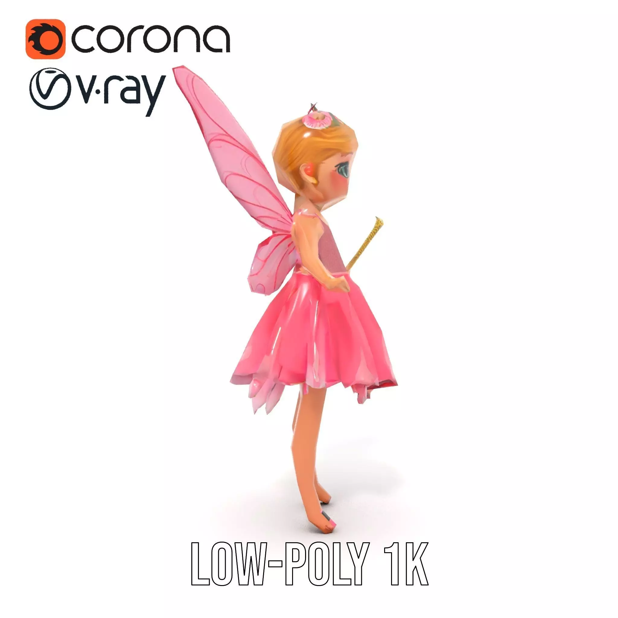 Fairy Princess Rigged and Animated Model Low-poly 3D model_8