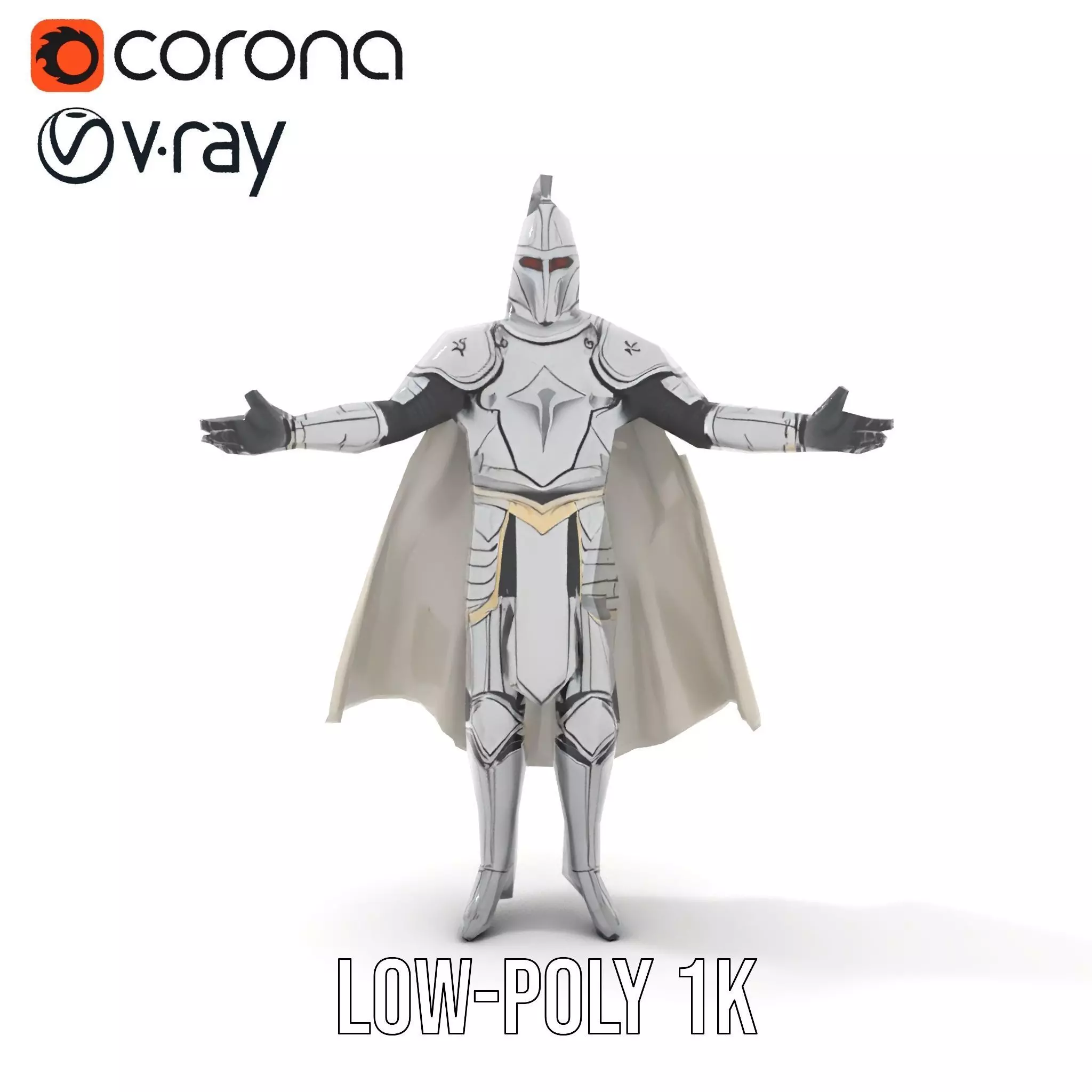 Armored Knight Character Model Rigged and Animated Low-poly 3D model_8