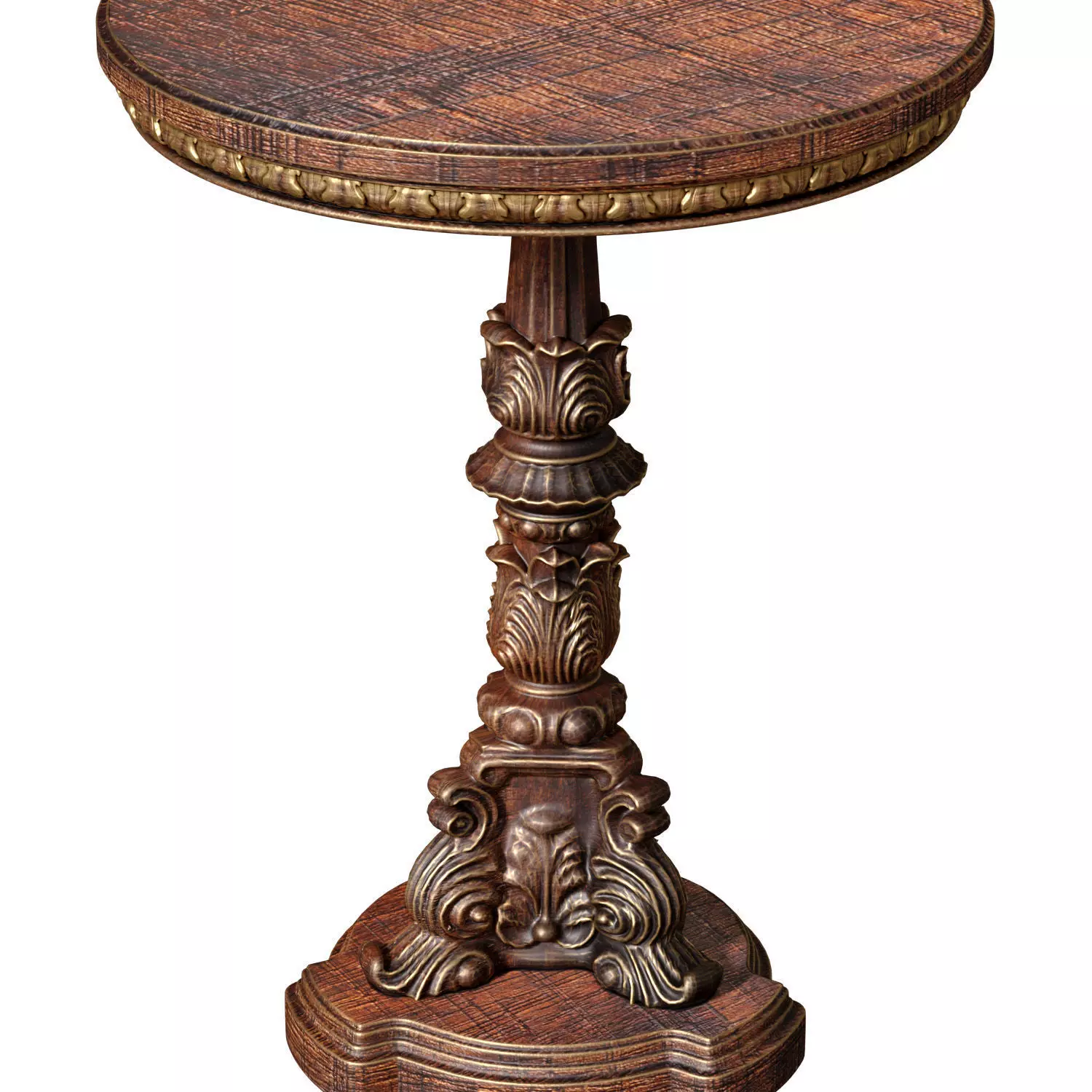 Wooden Rustic Side Gilded Classic Coffee Table 3D model_1