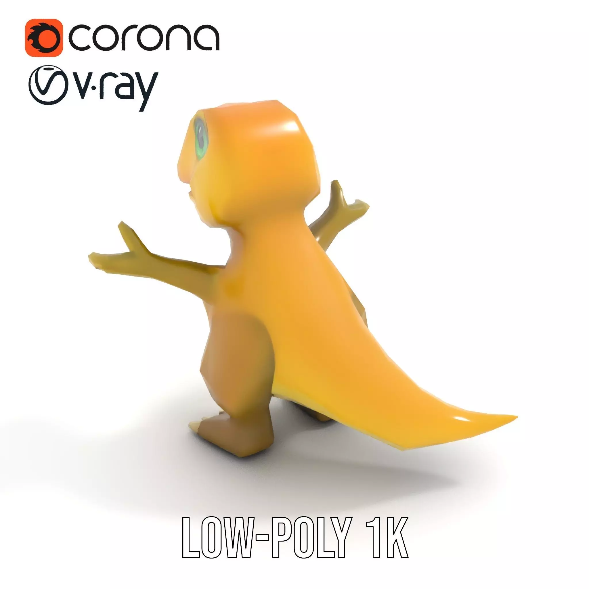 Friendly Dinosaur Rigged and Animated Character Model Low-poly 3D model_9
