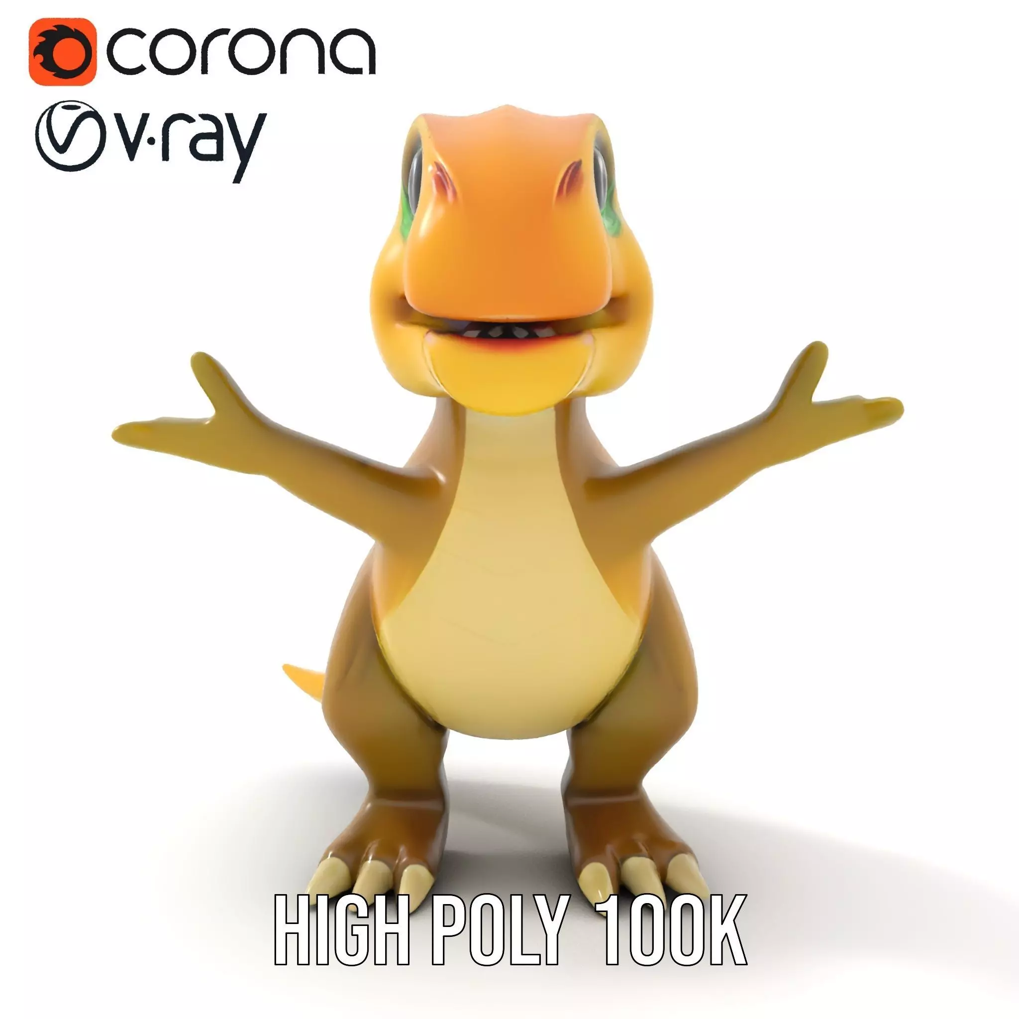 Friendly Dinosaur Rigged and Animated Character Model Low-poly 3D model_15