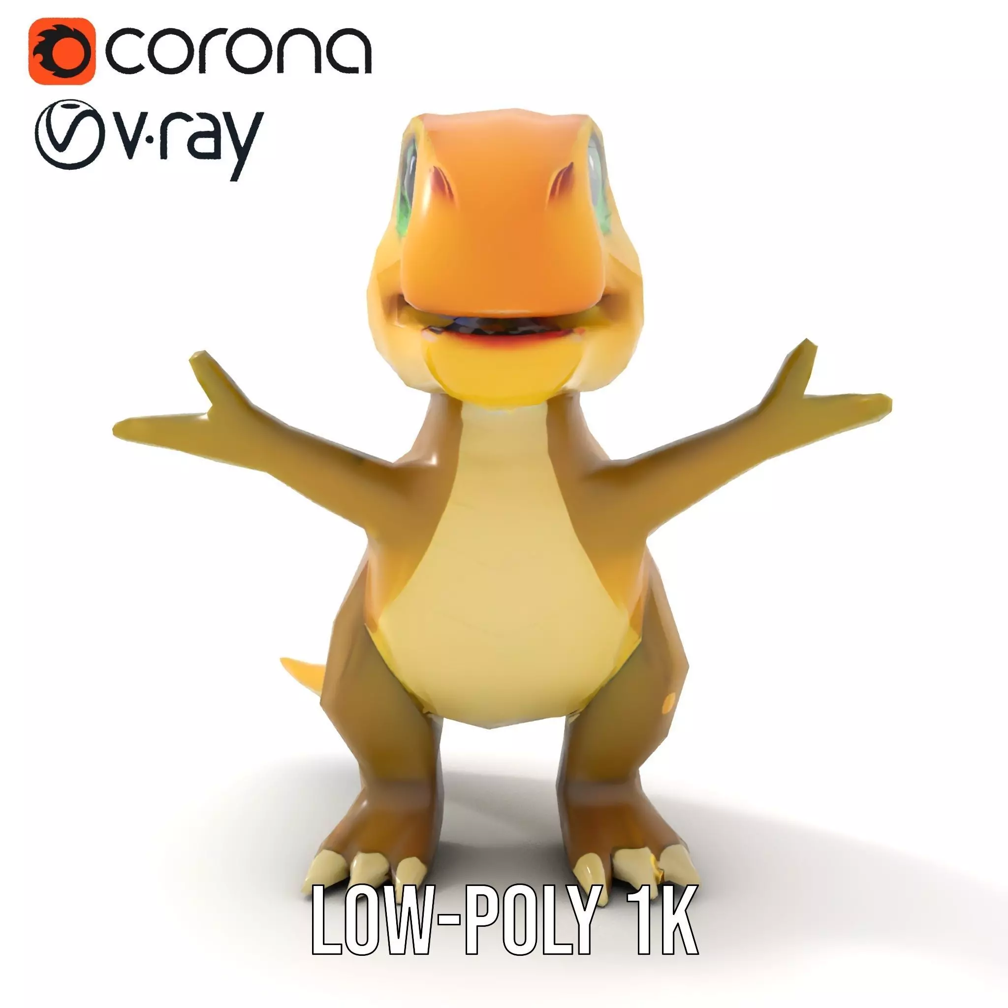 Friendly Dinosaur Rigged and Animated Character Model Low-poly 3D model_29