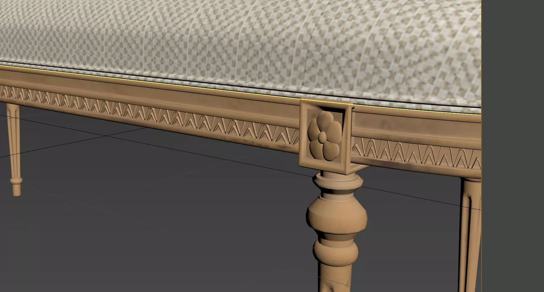 Antique Style Oval-End Upholstered Bench 3D model_9