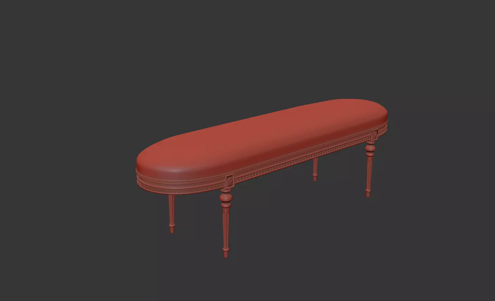 Antique Style Oval-End Upholstered Bench 3D model_14