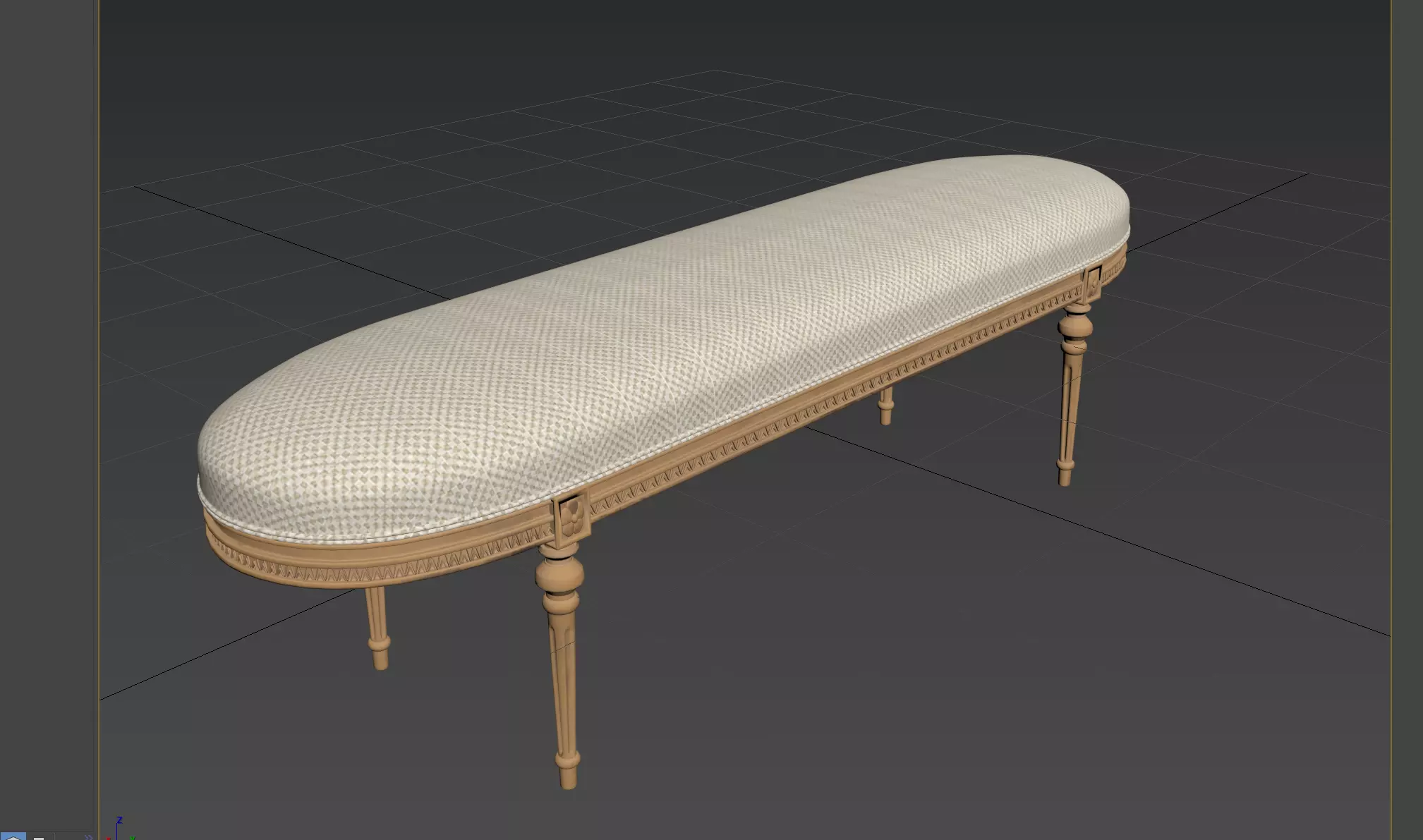 Antique Style Oval-End Upholstered Bench 3D model_7