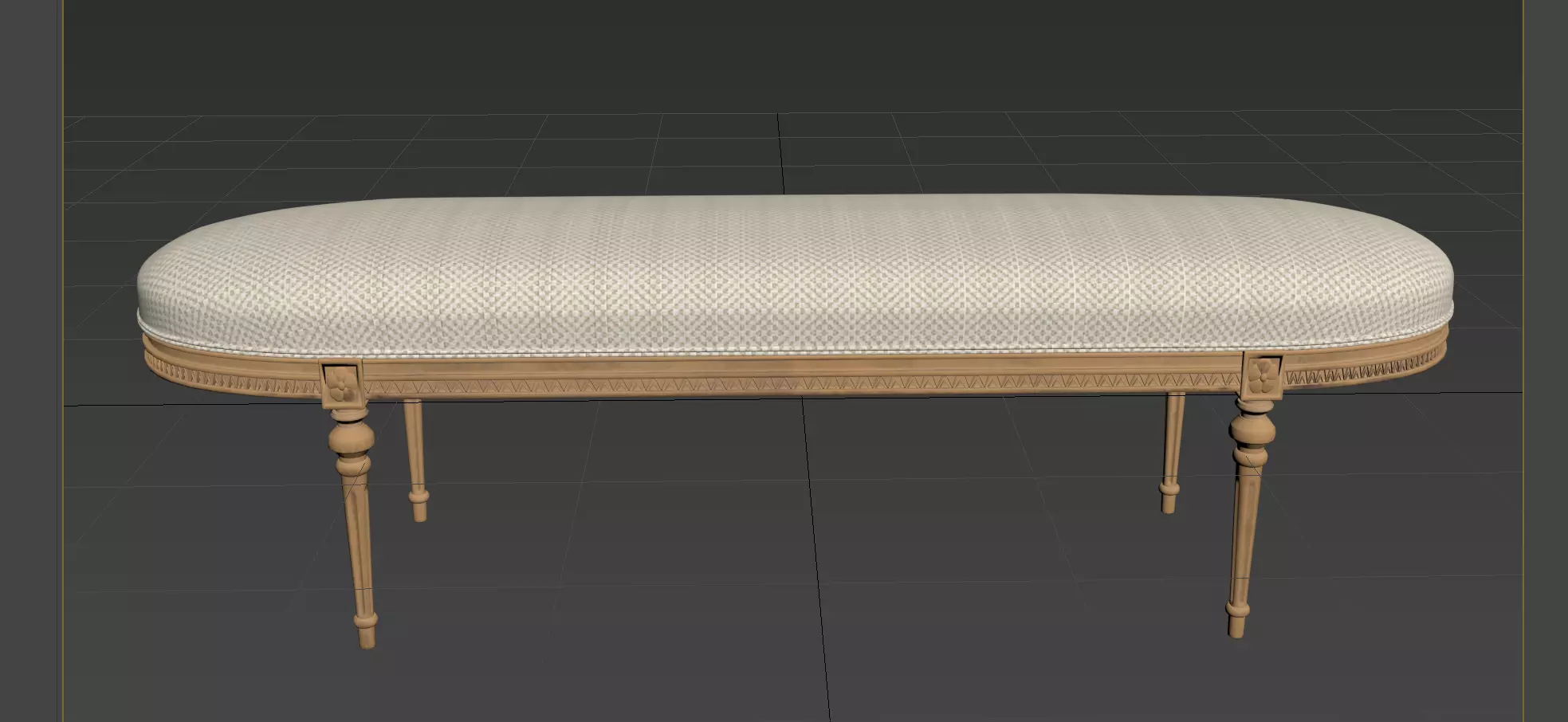 Antique Style Oval-End Upholstered Bench 3D model_4