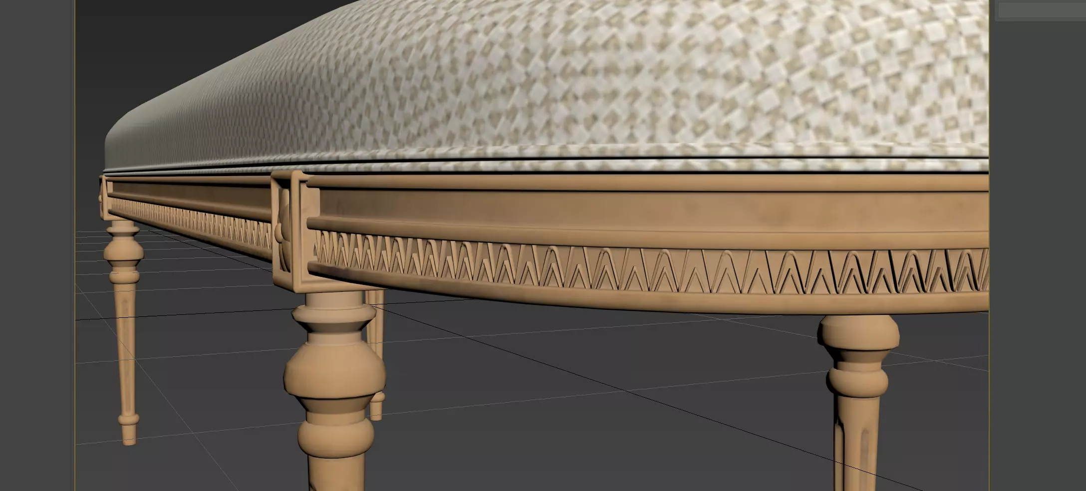 Antique Style Oval-End Upholstered Bench 3D model_8