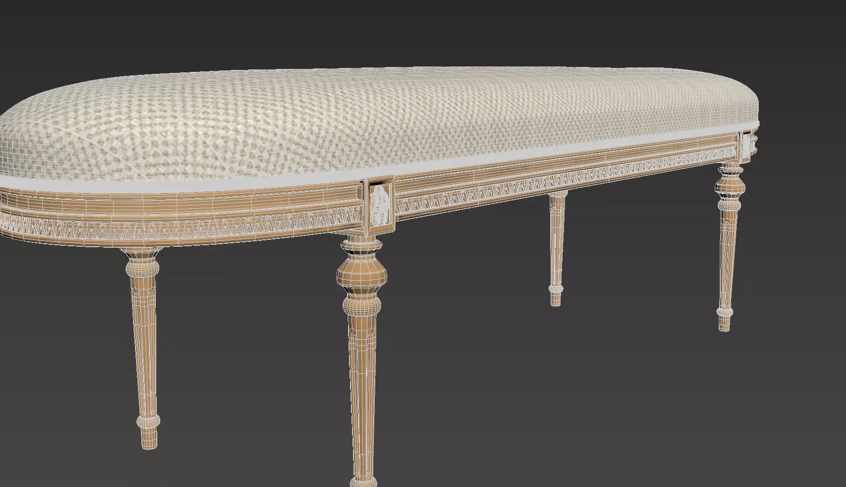 Antique Style Oval-End Upholstered Bench 3D model_18
