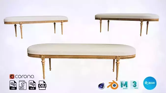 Antique Style Oval-End Upholstered Bench