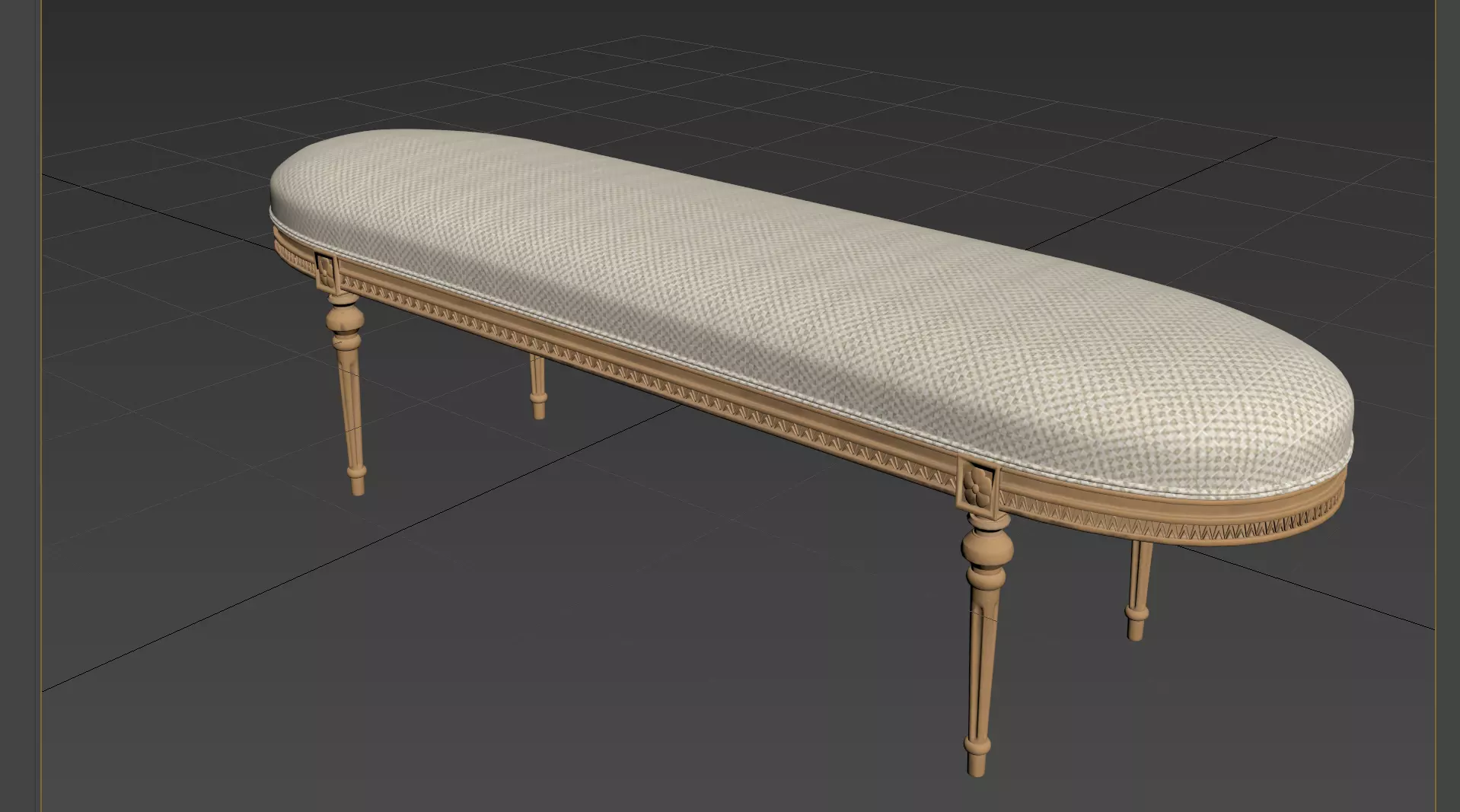 Antique Style Oval-End Upholstered Bench 3D model_6
