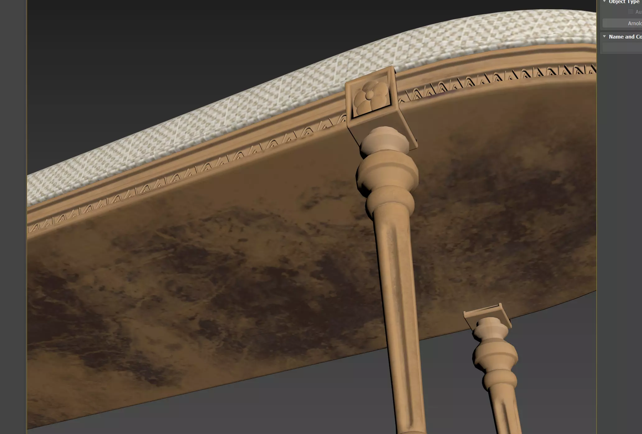 Antique Style Oval-End Upholstered Bench 3D model_23