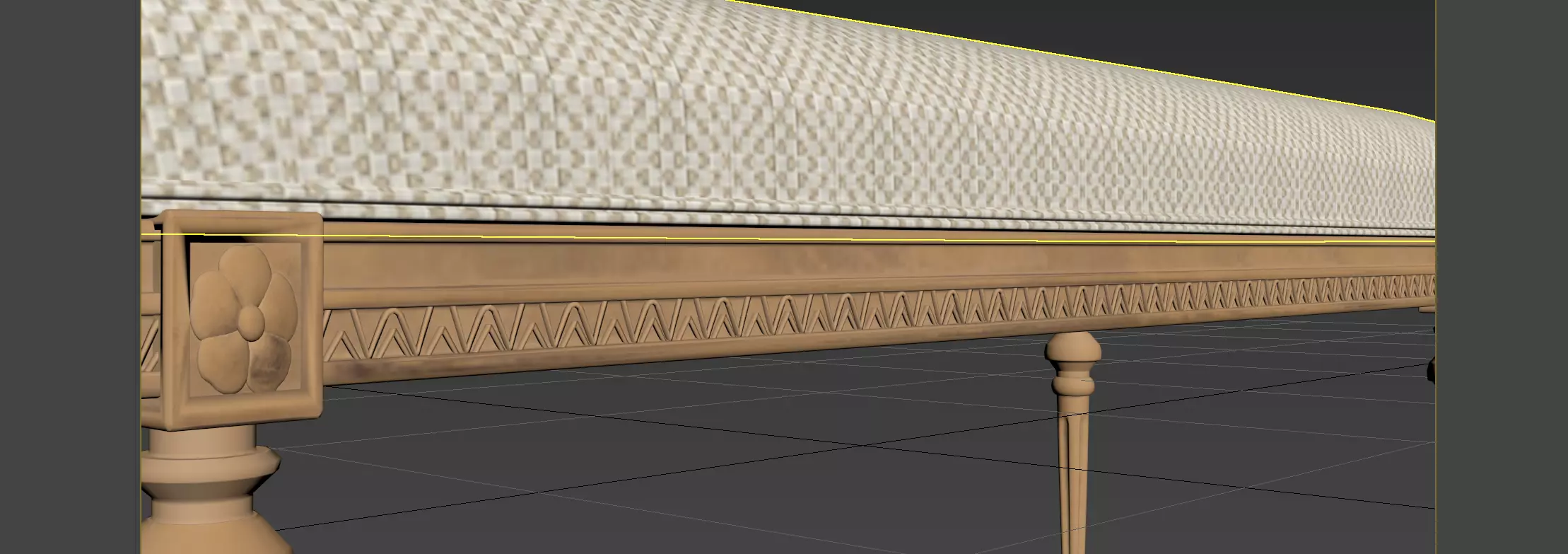 Antique Style Oval-End Upholstered Bench 3D model_10
