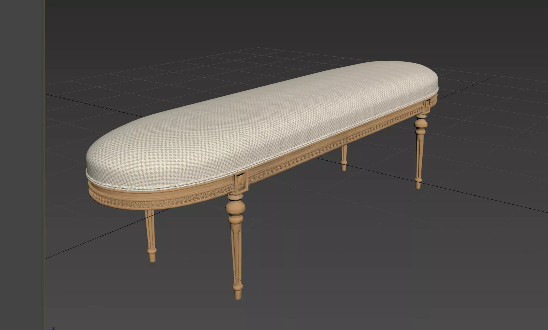 Antique Style Oval-End Upholstered Bench 3D model_5