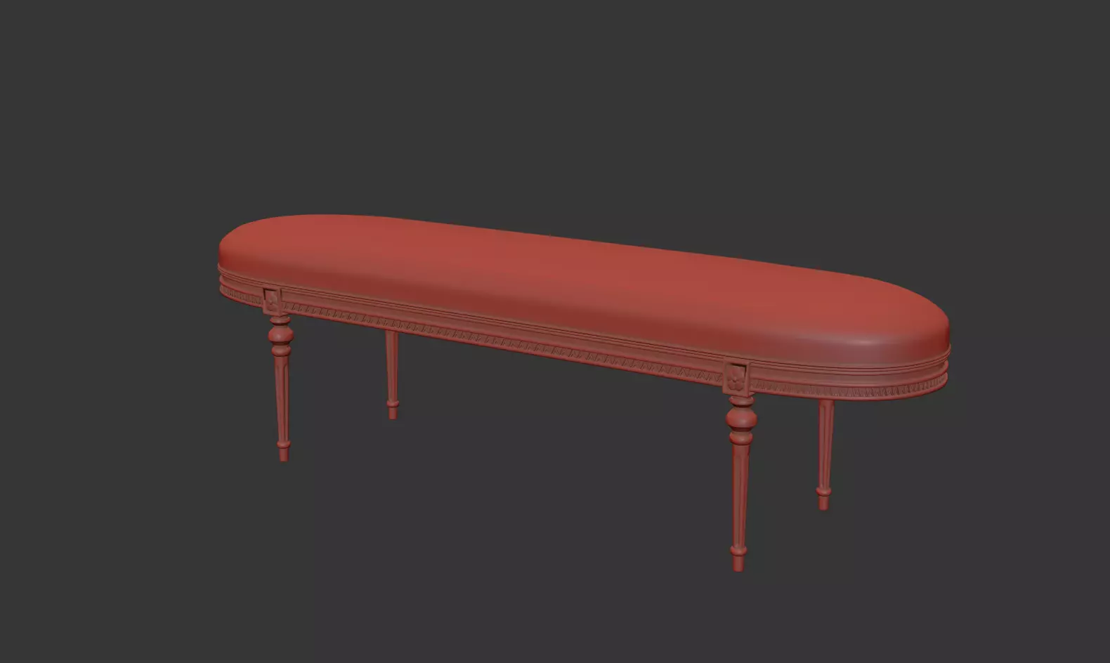 Antique Style Oval-End Upholstered Bench 3D model_15