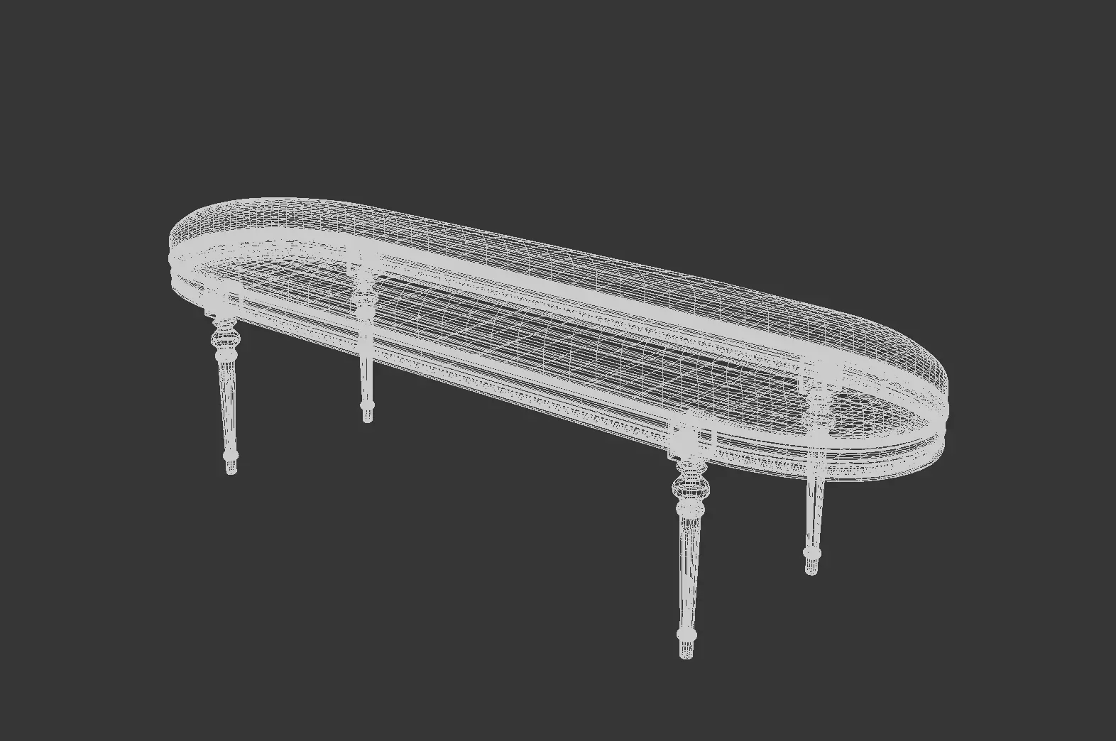 Antique Style Oval-End Upholstered Bench 3D model_16