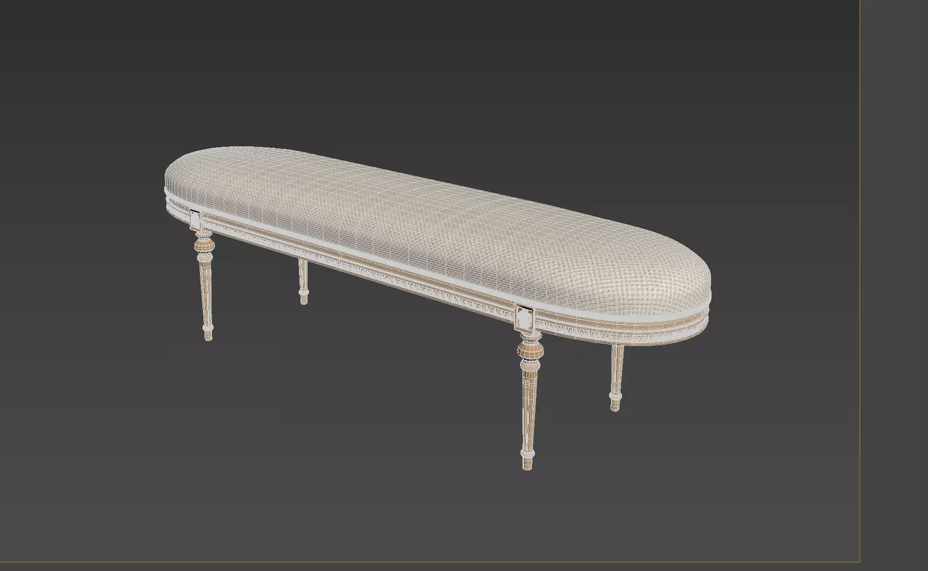 Antique Style Oval-End Upholstered Bench 3D model_17