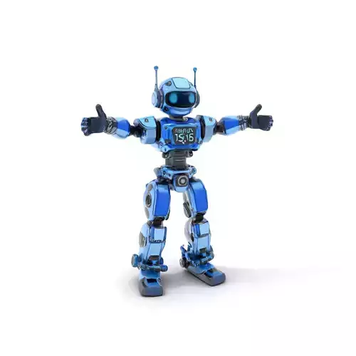 Blue Robot Character Rigged And Animated  Detailed Model