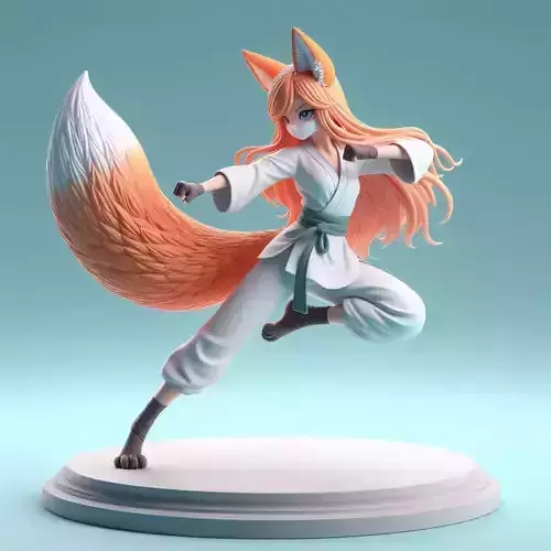 1630Color 3D Model of a Fox Woman Practicing Kung Fu