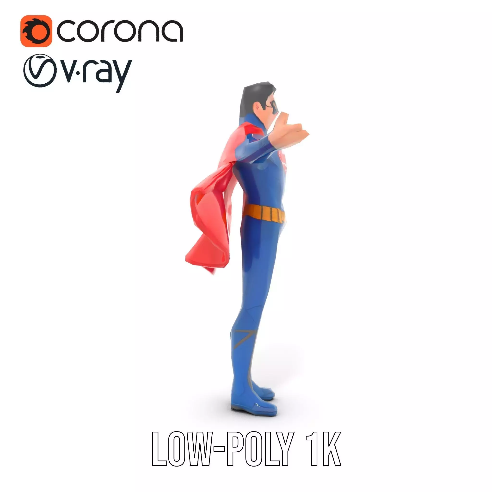 Superhero Character Model Rigged and Animated Low-poly 3D model_11