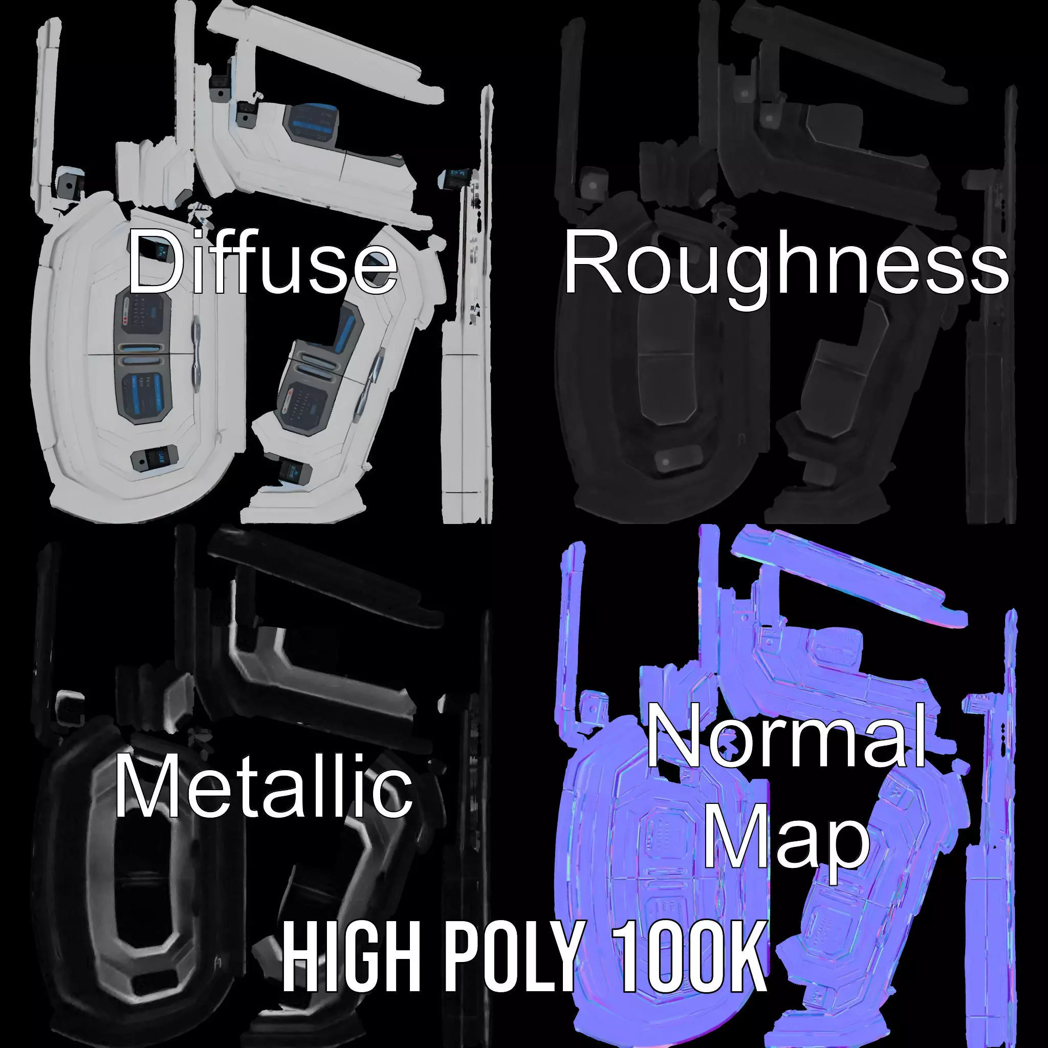 Futuristic Control Panel Model Pack with Interactive Displays Low-poly 3D model_3