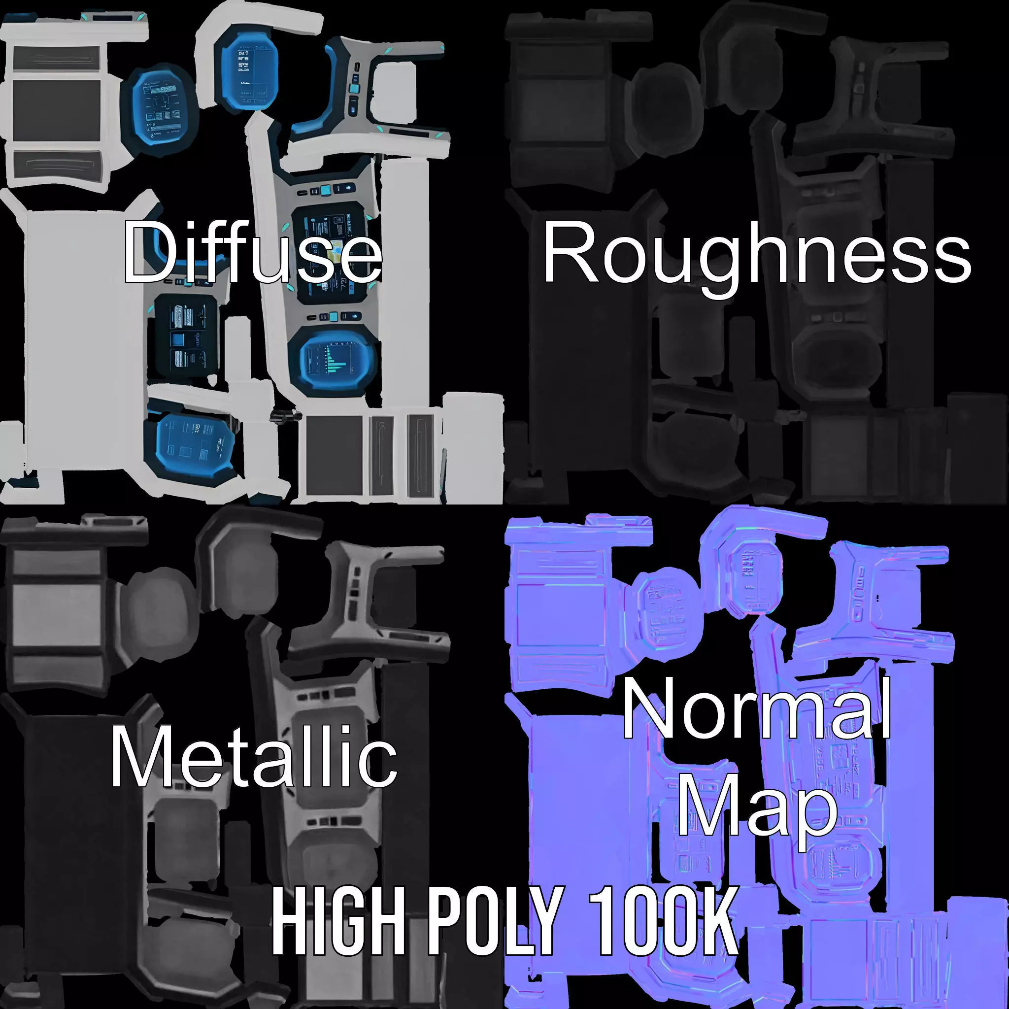 Futuristic Control Panel Model Pack with Blue Interface Low-poly 3D model_3