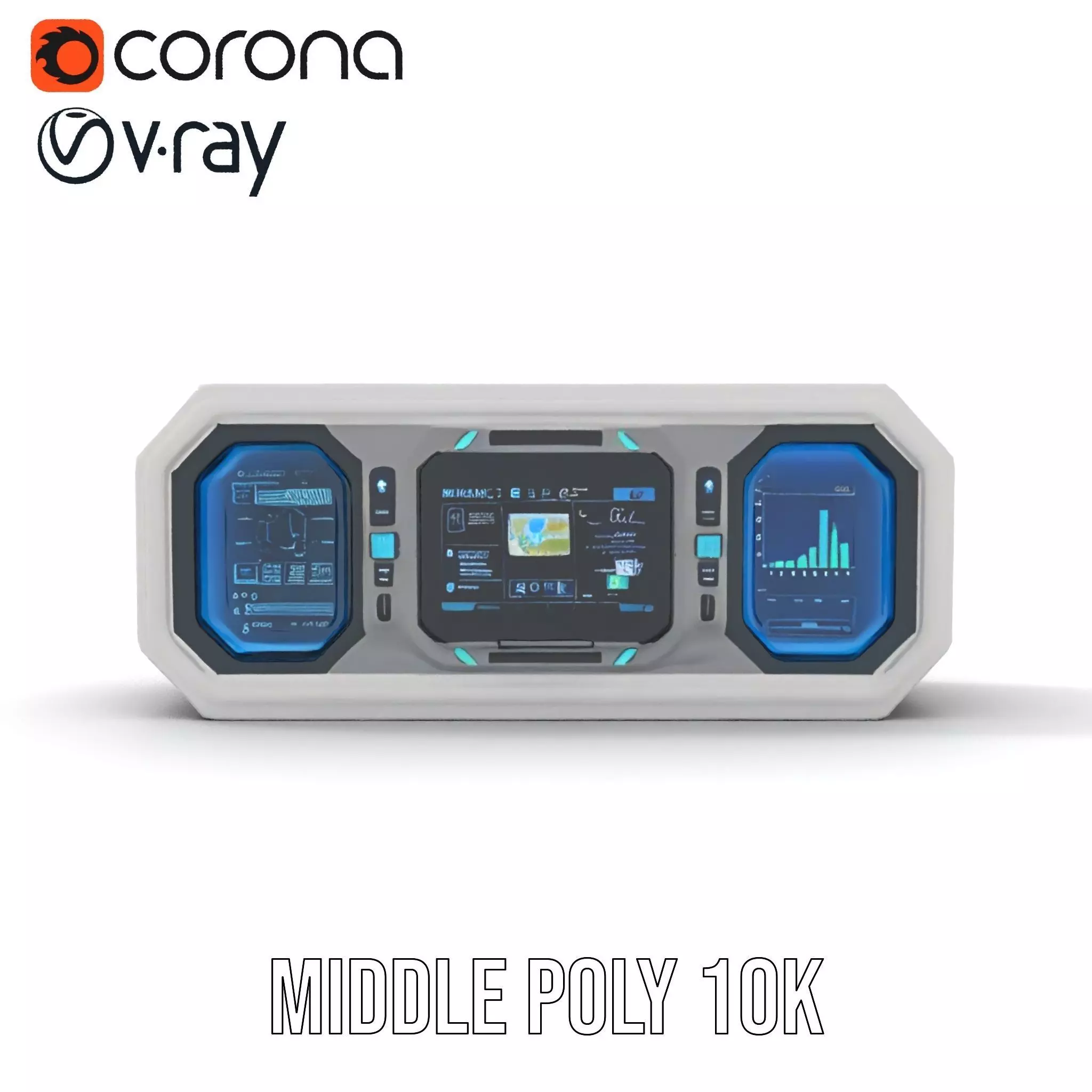 Futuristic Control Panel Model Pack with Blue Interface Low-poly 3D model_6