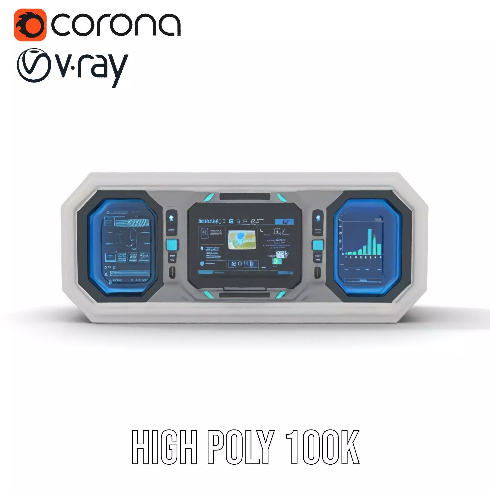 Futuristic Control Panel Model Pack with Blue Interface Low-poly 3D model_17