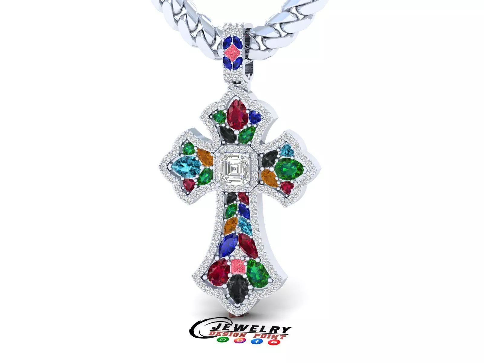Custom Prismatic Rainbow Cross Pendant Necklace for Unisex 3D print model_3