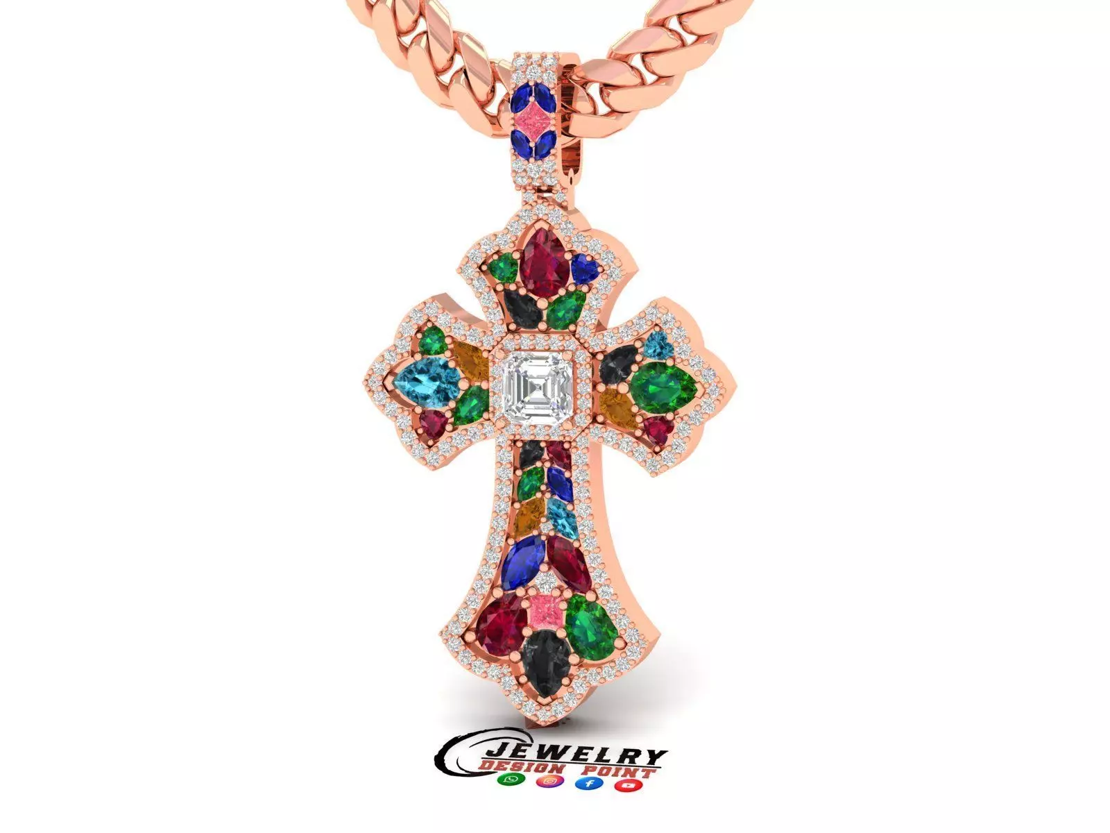 Custom Prismatic Rainbow Cross Pendant Necklace for Unisex 3D print model_2
