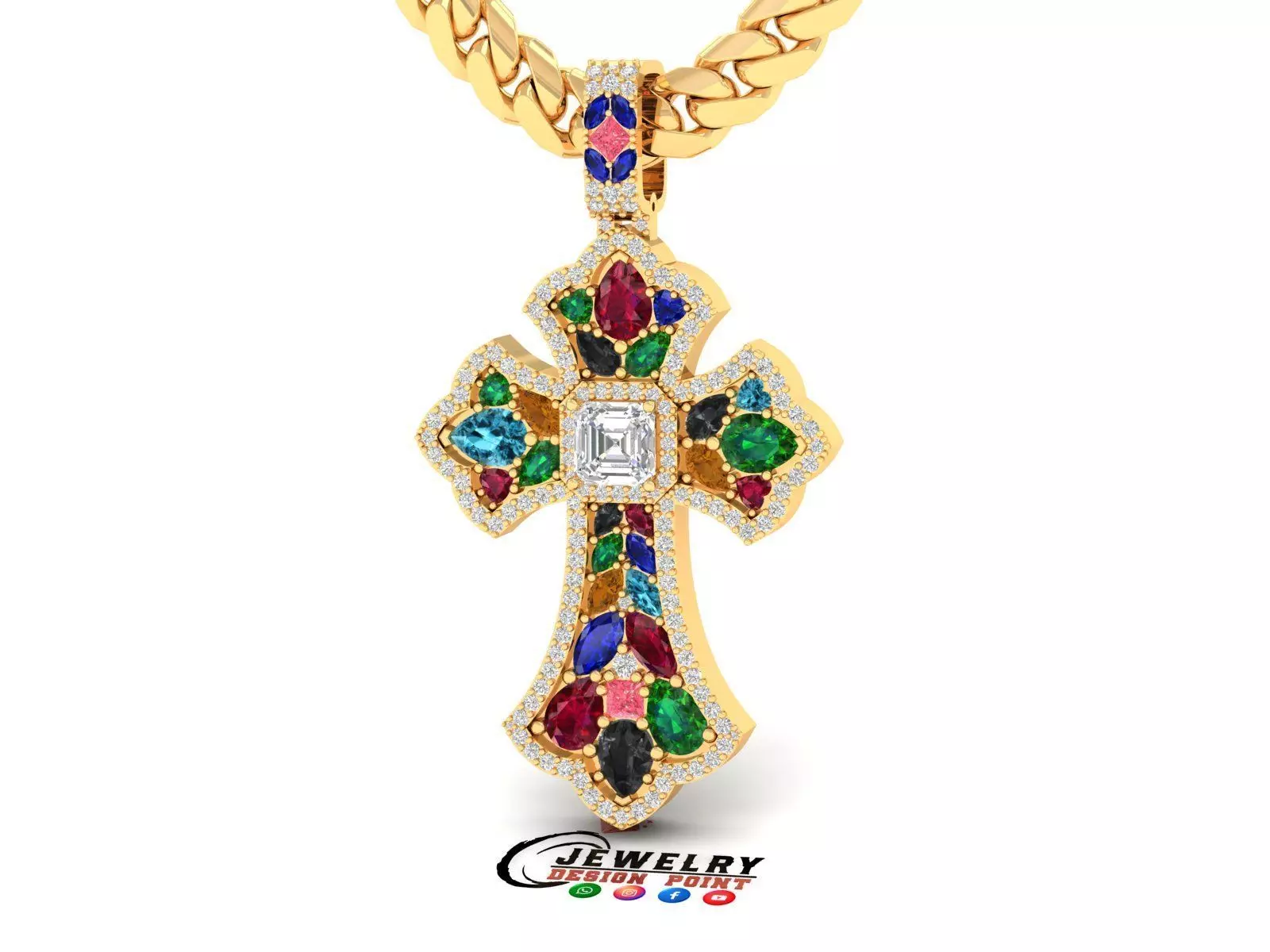 Custom Prismatic Rainbow Cross Pendant Necklace for Unisex 3D print model_0