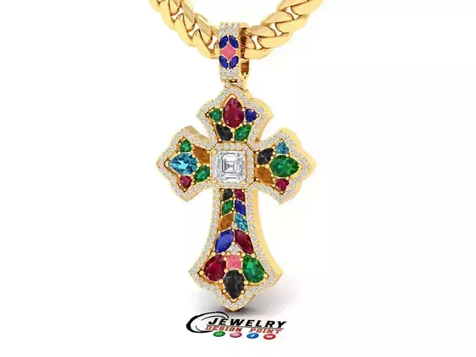 Custom Prismatic Rainbow Cross Pendant Necklace for Unisex