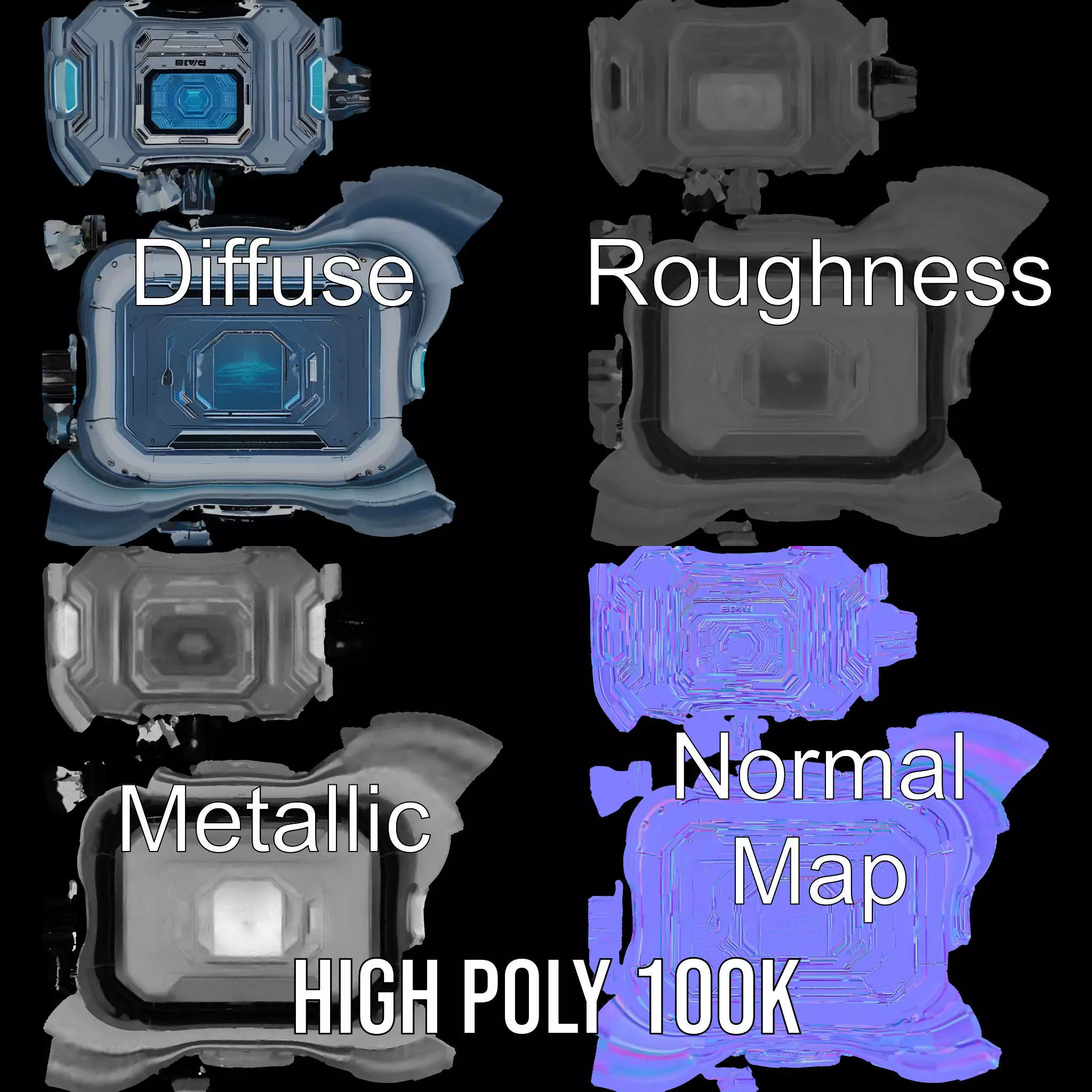 Futuristic Control Panel with Blue Neon Lights Model Pack Low-poly 3D model_4