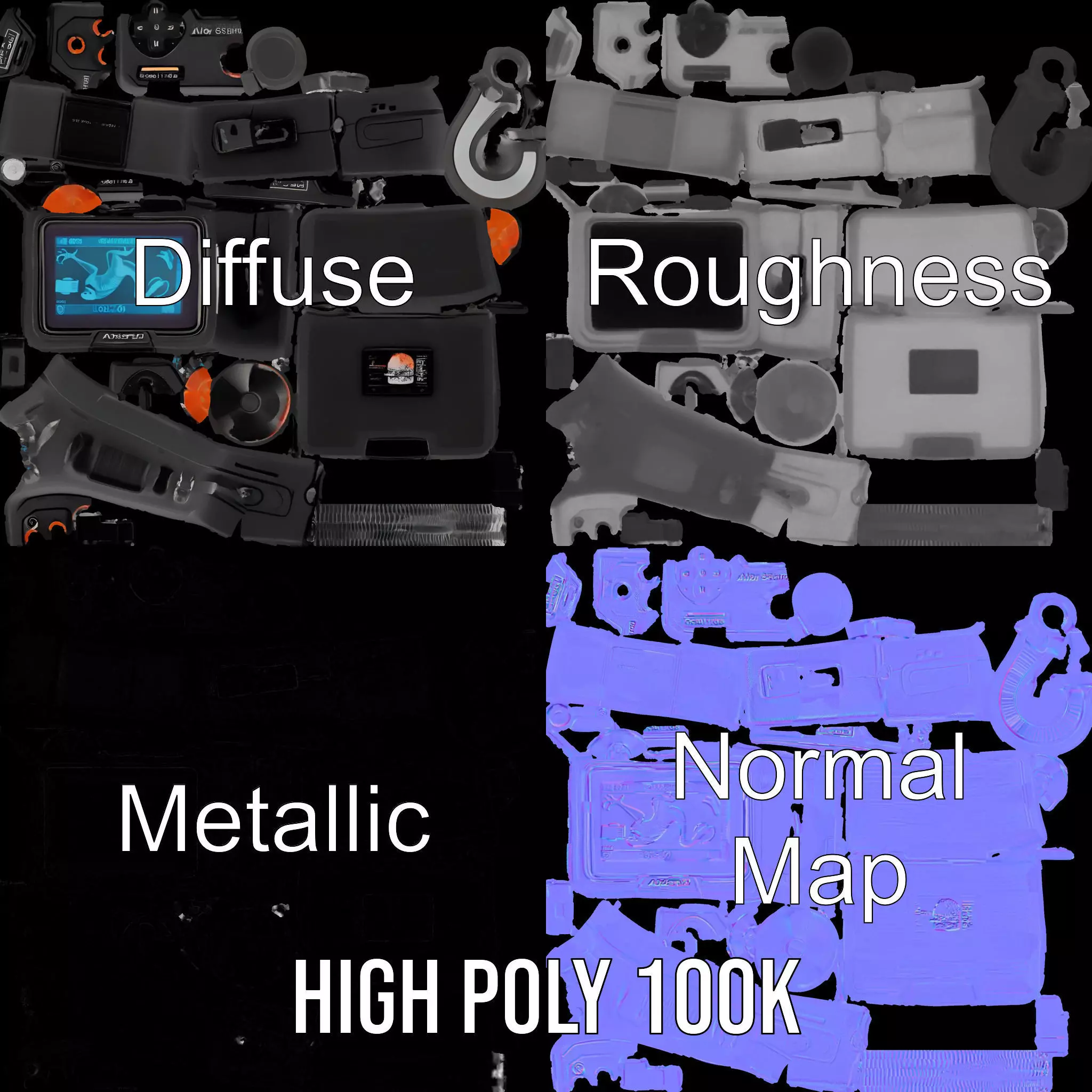 Retro Futuristic Handheld Device Model Pack Low-poly 3D model_4