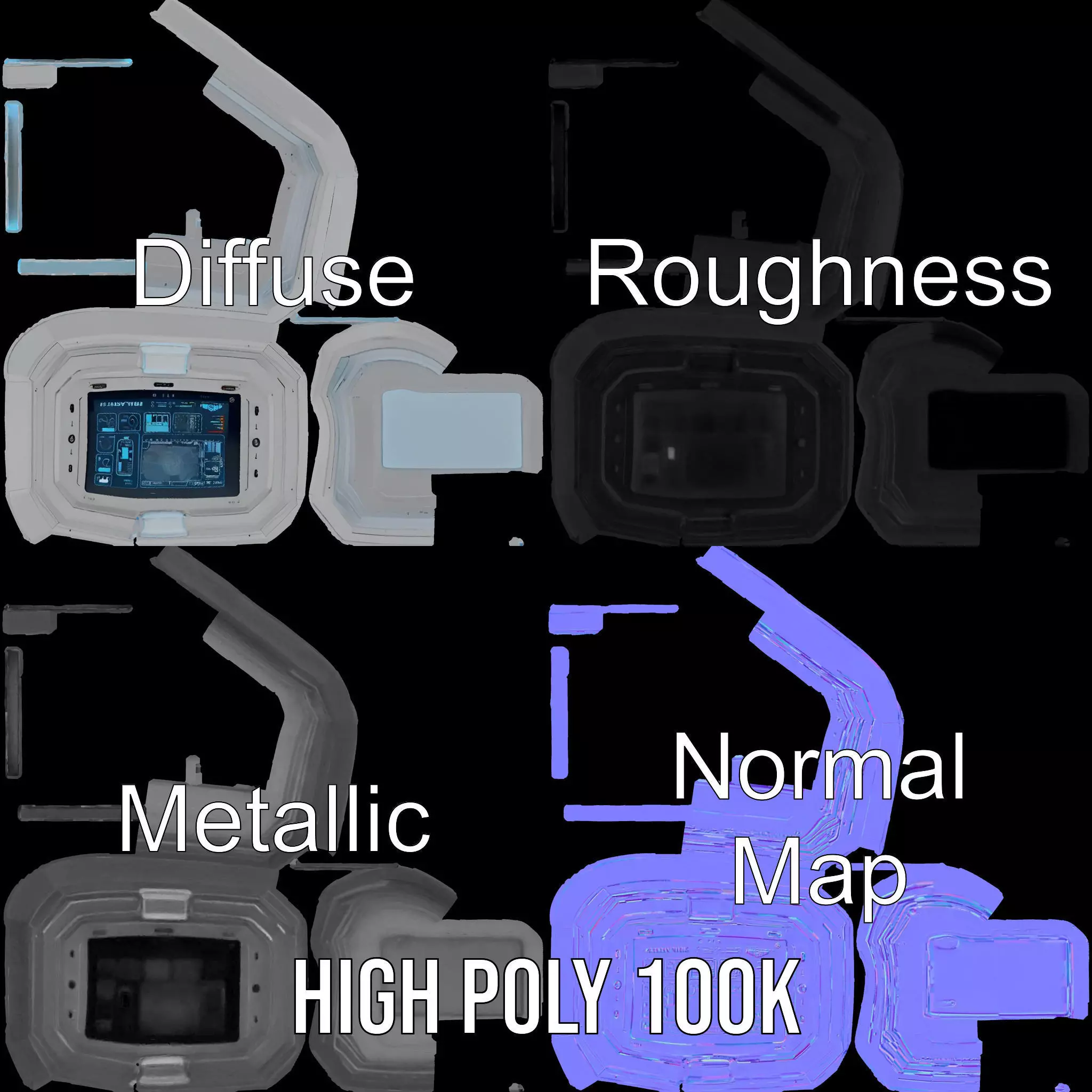 Futuristic Control Panel model pack for SciFi Environments Low-poly 3D model_4