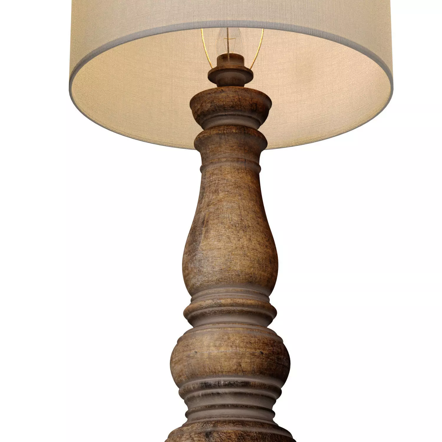 Rustic Distressed Nightstand Table Lamp with Carved Wood Base 3D model_3