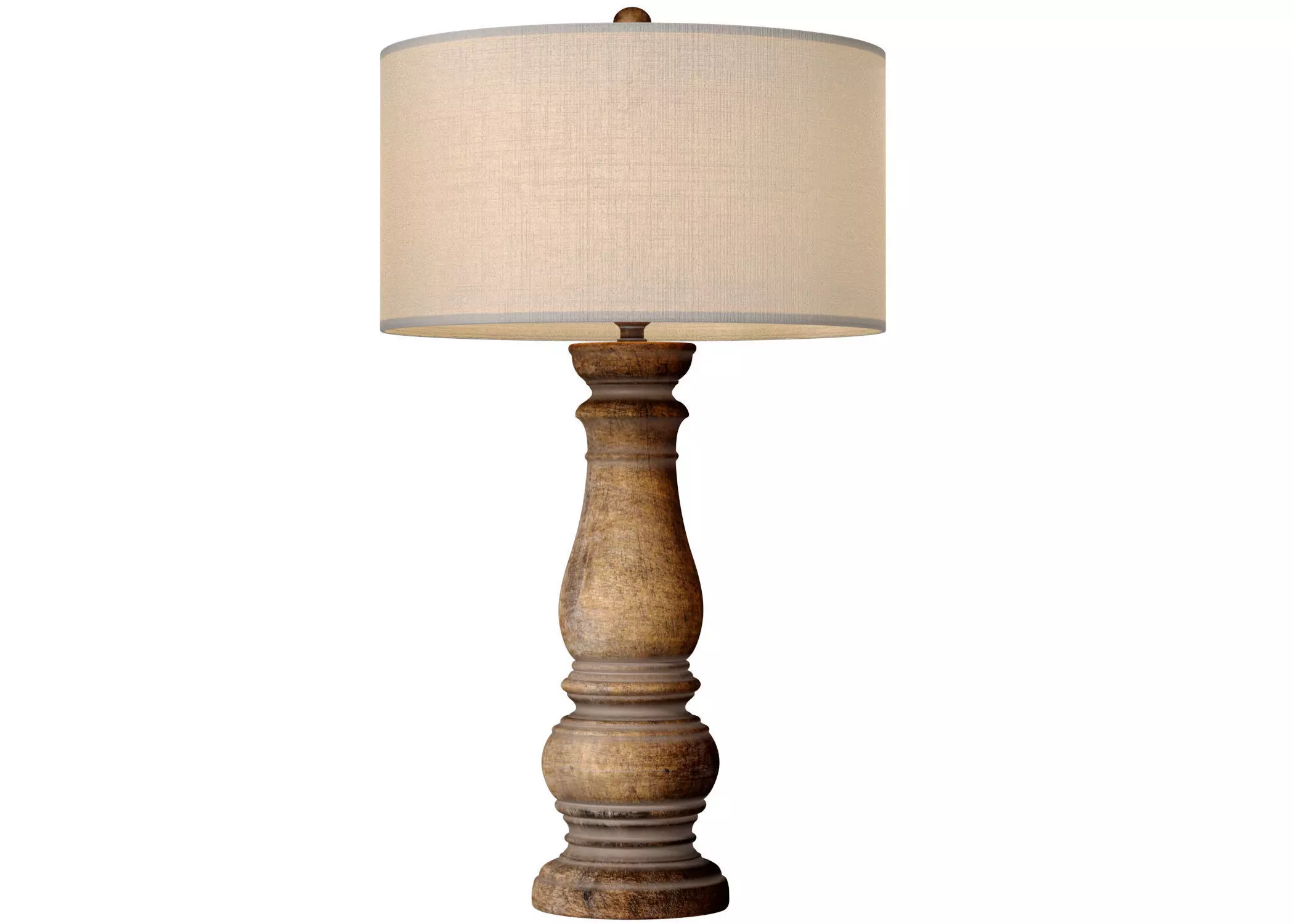 Rustic Distressed Nightstand Table Lamp with Carved Wood Base 3D model_0