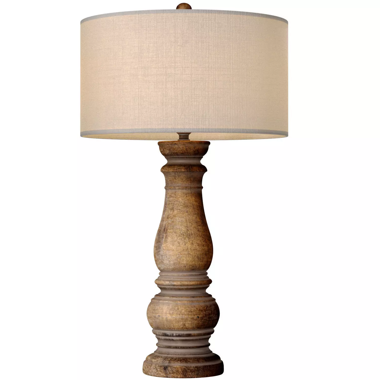 Rustic Distressed Nightstand Table Lamp with Carved Wood Base 3D model_1