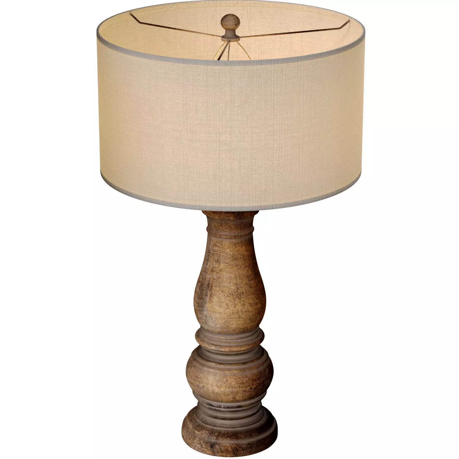 Rustic Distressed Nightstand Table Lamp with Carved Wood Base 3D model_2