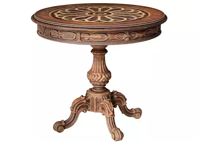 Round Wooden Carved Distressed Dining Coffee  Table Rustic Style 3D model