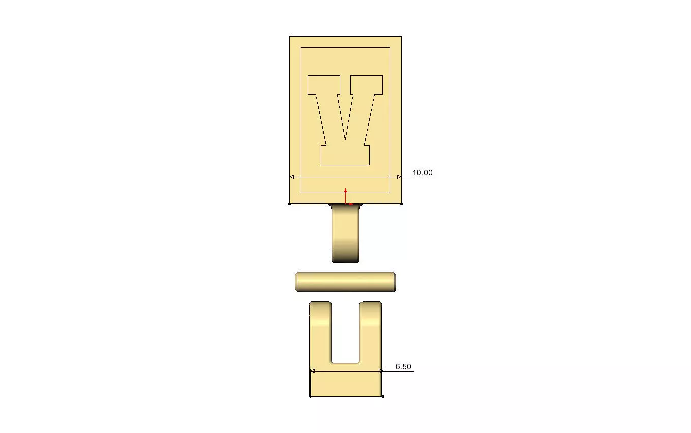 V letter varsity font 12x10x10mm enamel bail link 3D print model_7