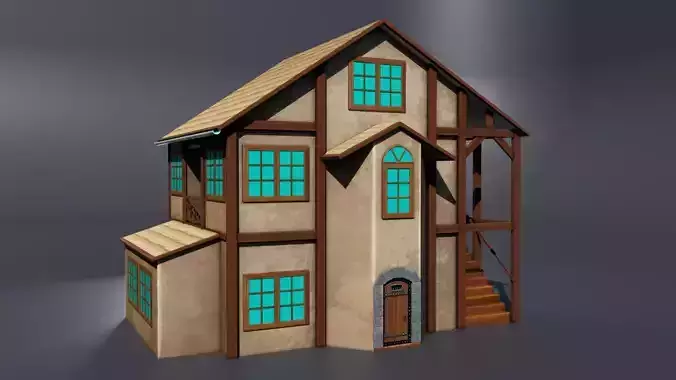 Wooden House for Game Texture and Low-poly 3D model