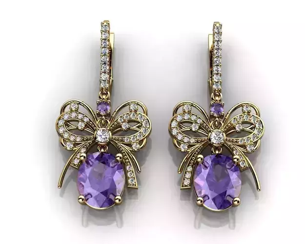 Bow Earrings With Diamonds And Tanzanite