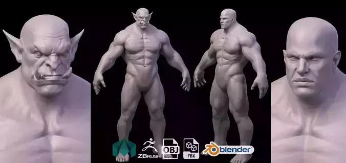 Orc Human Lowpoly Highpoly Nude Male Basemesh hand foot 3D model