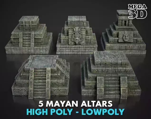 5 Mayan Altars 3D Asset Pack 250802 Low-poly 3D model