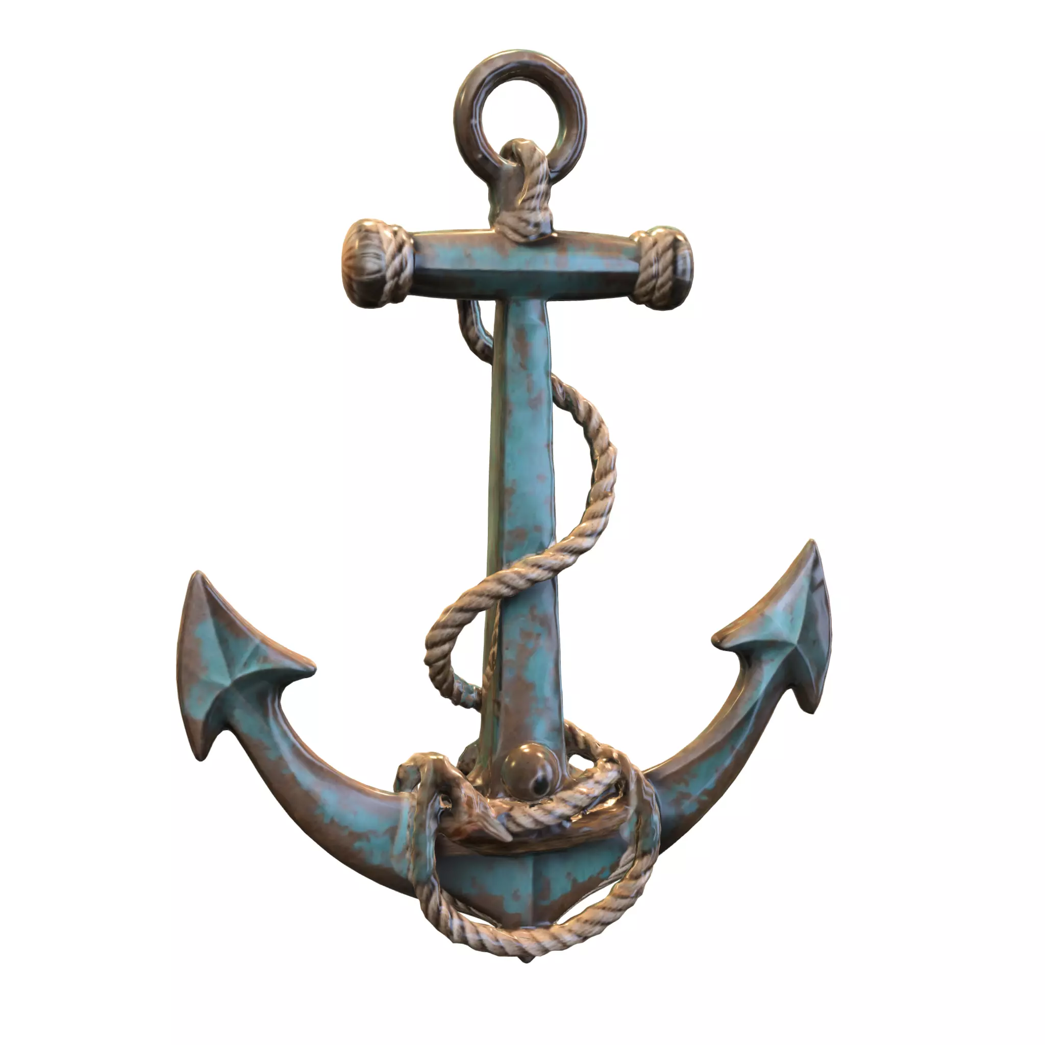 Rustic Nautical Anchor with Rope and Starfish Low-poly 3D model_5