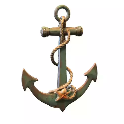 Rustic Nautical Anchor with Rope and Starfish Low-poly 3D model