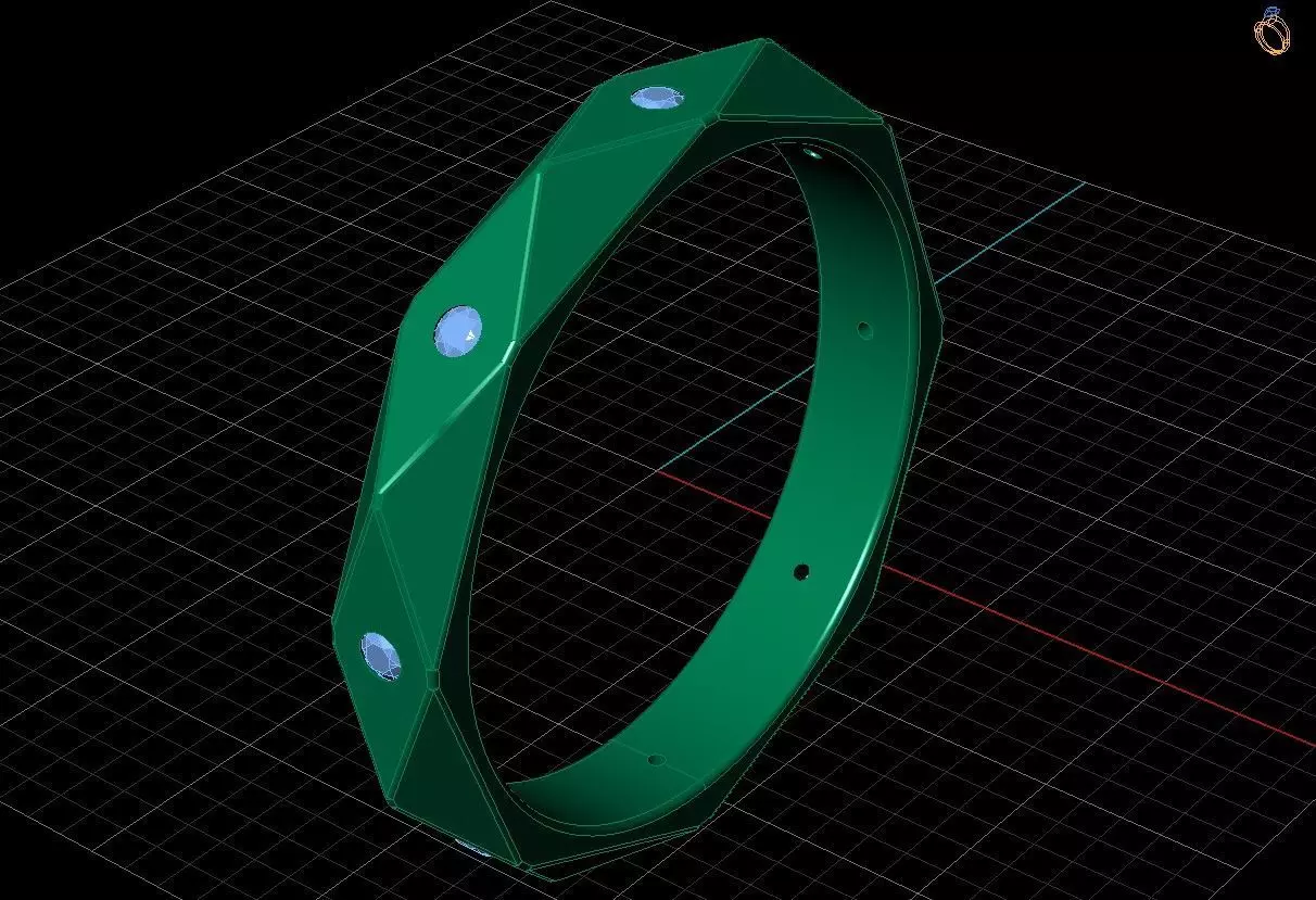3D model of a faceted ring with gems 3D print model_4